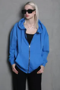 Madmext Blue Hooded Basic Sweatshirt #9099539