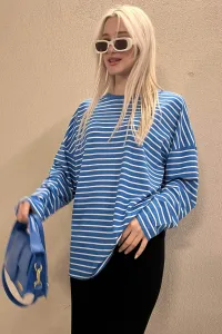 Madmext Blue Striped Sweatshirt Mg980