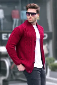 Madmext Burgundy Knitted Men's Cardigan 9053