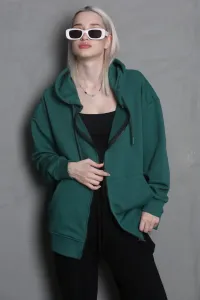 Madmext Dark Green Hooded Basic Sweatshirt