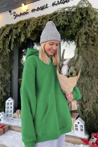Madmext Green Hooded Rayon Oversized Sweatshirt