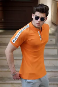 Madmext Men's Polo Neck Striped Orange T-Shirt-4616