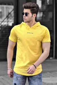 Madmext Men's Yellow Basic Hooded T-Shirt 4460
