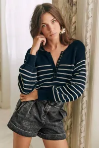 Madmext Navy Blue Turtleneck Striped Knitwear Sweater