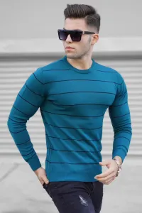 Madmext Oil Green Striped Knitwear Sweater 5177