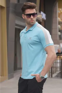 Madmext Men's Blue Striped Polo Neck T-Shirt 5215 #7434214