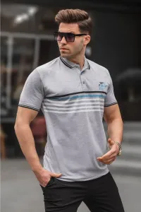 Madmext Gray Striped Polo Neck T-Shirt 5869 #7550245