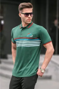 Madmext Green Striped Polo Neck T-Shirt 5869 #7594413