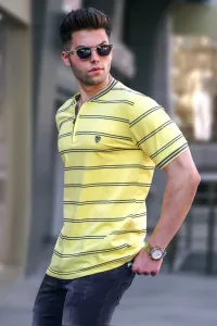 Madmext Yellow Striped Polo Neck Men's T-Shirt 5874 #7417271