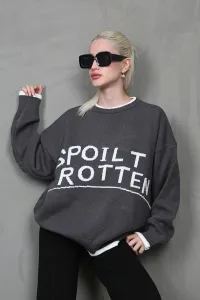Madmext Smoky Written Oversize Crew Neck Women's Sweater