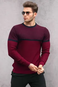 Madmext Men's Burgundy Color Block Sweater 4734