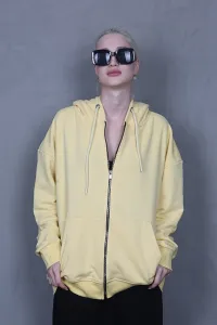Madmext Yellow Hooded Basic Sweatshirt
