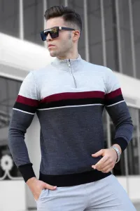 Madmext Men's Gray Zippered Sweater 5601
