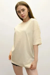 Madmext Women's Beige Back Printed Oversize T-Shirt