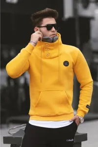 Madmext Knitwear Collar Buttoned Yellow Sweatshirt 4411