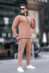 Madmext Men's Beige Zippered Hooded Tracksuit 6843