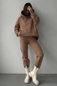 Madmext Oversized Women's Brown Hoodie Tracksuit Set