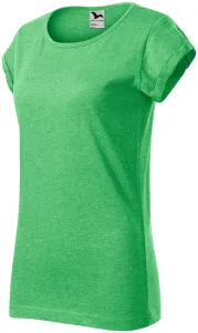 Dámske tričko s vyhrnutými rukávmi, zelený melír, M #1408915