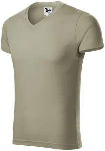 MALFINI Pánske tričko Slim Fit V-neck - Svetlá khaki | XL