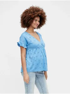 Mama.licious Dinna Blue Perforated Maternity Blouse - Women #1068692