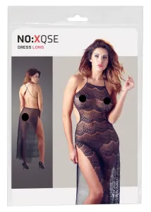 NO:XQSE - Dlhé šaty z tylu a čipky (čierne)