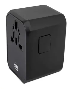 MANHATTAN nabíjačka a cestovný adaptér, napájanie USB-C, 3xUSB-A, US, EU, UK a AU zástrčky, čierna