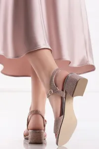 Ružové trblietavé sandále na hrubom podpätku 2-28331