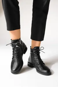 Marjin Women's Boots Boots Lace Up Zipper Ligante Black Snake #7647603