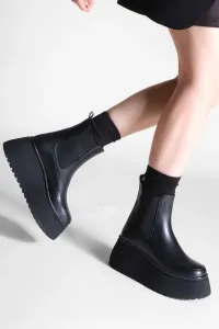 Marjin Women's Genuine Leather Wedge Heels Boots Tolen Black #7472750