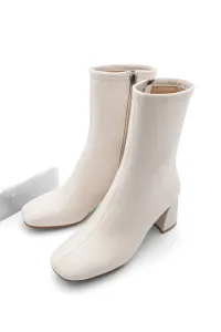 Marjin Women's Heeled Boots Flat Toe Zippered Nonas ecru #7611082