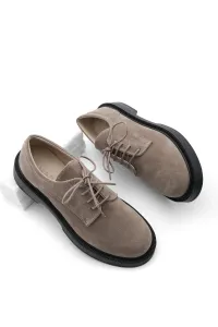Marjin Women's Oxford Shoes with Lace-up Masculine Casual Shoes Tiat Mink Suede