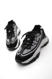 Marjin Women's Sneakers Snake Pattern Sequin High Soled Sneakers Petor black #7419878