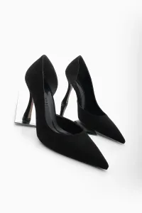 Marjin Women's Pointed Toe Asymmetric Classic Heel Shoes Zella Black Suede #9310626