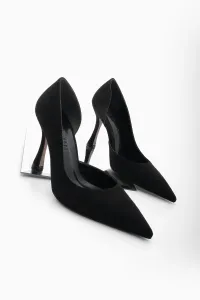 Marjin Women's Pointed Toe Asymmetric Classic Heel Shoes Zella Black Suede #9310629