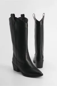 Marjin Women's Pointed Toe Seamless Western Heel Boots Solem Black
