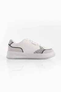 Marjin Women's Sneaker High Sole Lace Up Sequin Sneakers Tizay Silver #9163193
