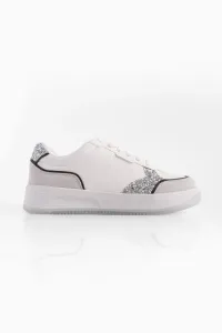 Marjin Women's Sneaker High Sole Lace Up Sequin Sneakers Tizay Silver #9163197