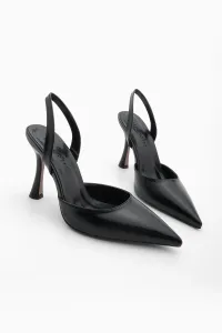 Marjin Women's Pointed Toe Open Back Scarf Classic Heel Shoes Mizay Black