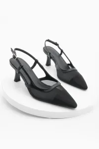 Marjin Women's Stiletto Pointed Toe Open Back Mesh Heeled Shoes Bevon Black