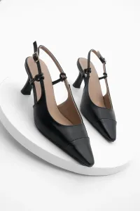 Marjin Women's Stiletto Pointed Toe Open Back Thin Heel Heel Shoes Lenes Black