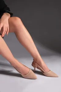 Marjin Women's Stilettos with Open Sides, Strap Pointed Toe Classic Heels Suder beige