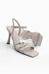 Marjin Women's Flat Toe Heeled Shoes Double Strap Heel Sandals Elkay EKRU