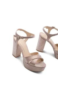 Marjin Women's Platform Heels Evening Dress Shoes Thick Heel Hider Gold #9207856