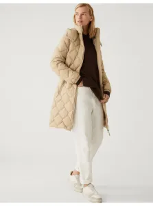 Béžový dámsky prešívaný kabát z peria a prachového peria Marks & Spencer