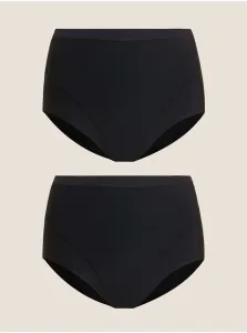 Jemne sťahujúce nohavičky bez viditeľného lemu s vysokým pásom, 2 ks v balení Marks & Spencer čierna #5793761