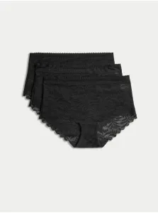 Sada troch dámskych čipkovaných nohavičiek s technológiou Flexifit™ v čiernej farbe Marks & Spencer #8210703