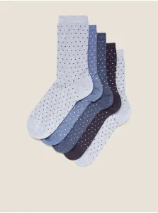 Sada piatich párov dámskych bodkovaných ponožiek v modrej farbe Marks & Spencer #1067862