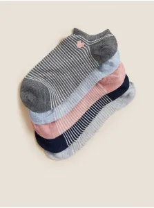 Sada piatich párov dámskych pruhovaných ponožiek v šedej, čiernej a modrej farbe Marks & Spencer #5793895