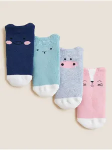 Froté ponožky pre bábätká so zvieracím motívom a vysokým podielom bavlny, 4 páry Marks & Spencer viacfarebná
