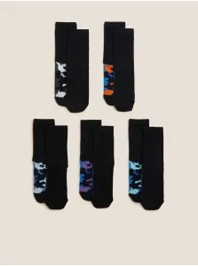 Sada piatich párov chlapčenských army ponožiek v čiernej farbe Marks & Spencer